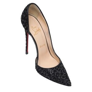 CHRISTIAN LOUBOUTIN Black Pumps D'Orsay IRIZA Leopard Velvet Fabric 37.5 $800